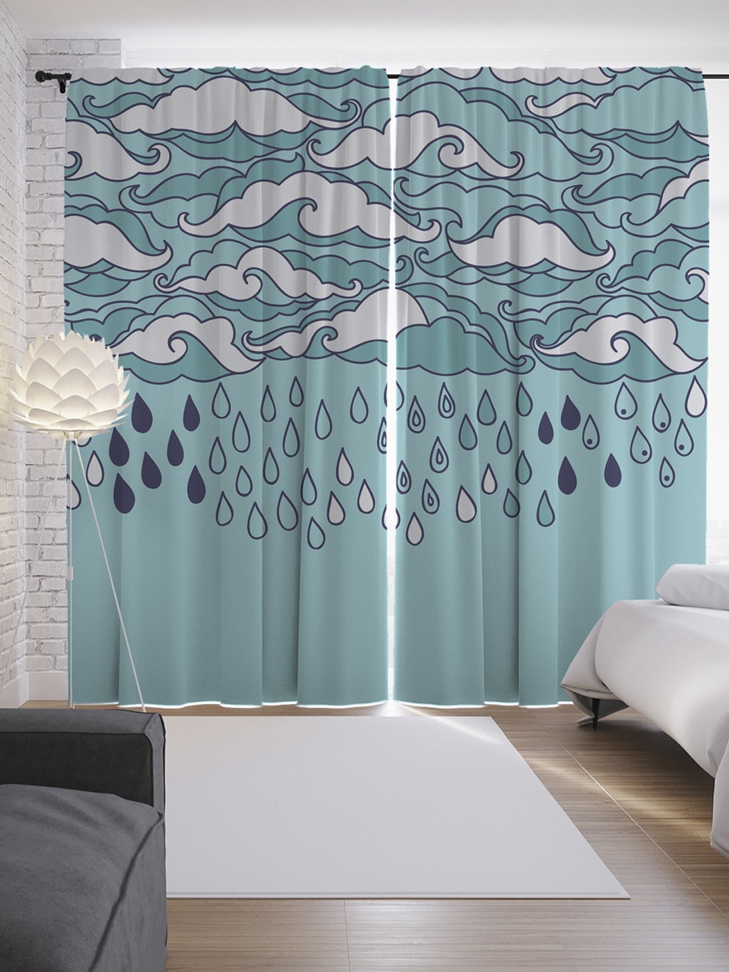 фото Шторы с фотопечатью "хмурые облака" из сатена, 290х265 см joyarty