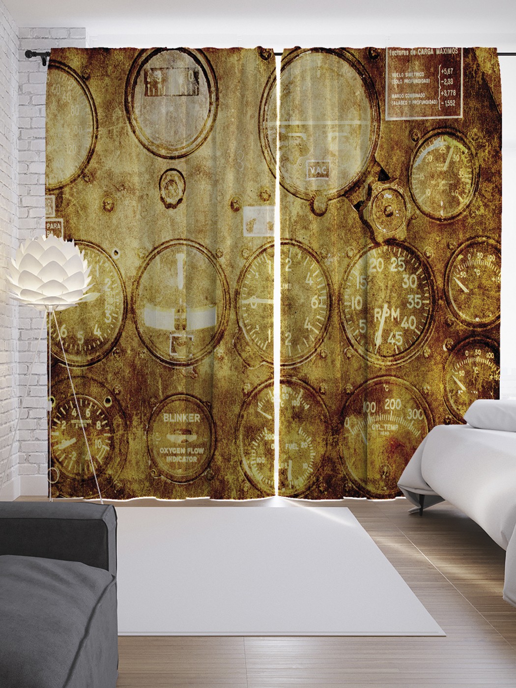 

Шторы с фотопечатью "Винтажные приборы" из сатена, 290х265 см