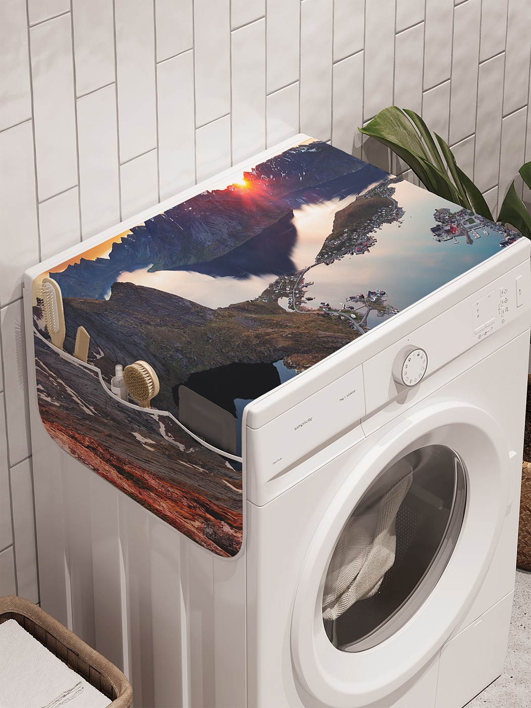 фото Органайзер "горные чудеса" на стиральную машину, 45x120 см ambesonne