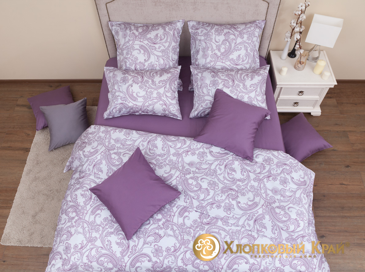 фото Комплект постельного белья "эмилия лиловый" евро хлопковый край