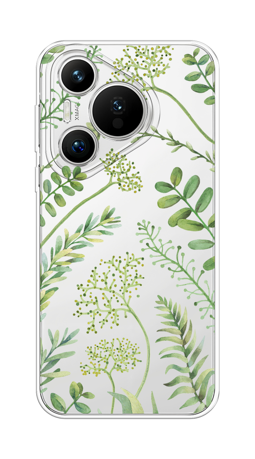 

Чехол на Huawei Pura 70 "Green Leaves", Зеленый;прозрачный, 6124050-1