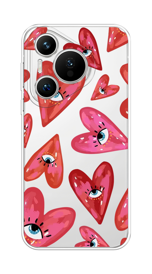 

Чехол на Huawei Pura 70 "Сердечки с глазами", Коричневый;красный;розовый, 6124050-1