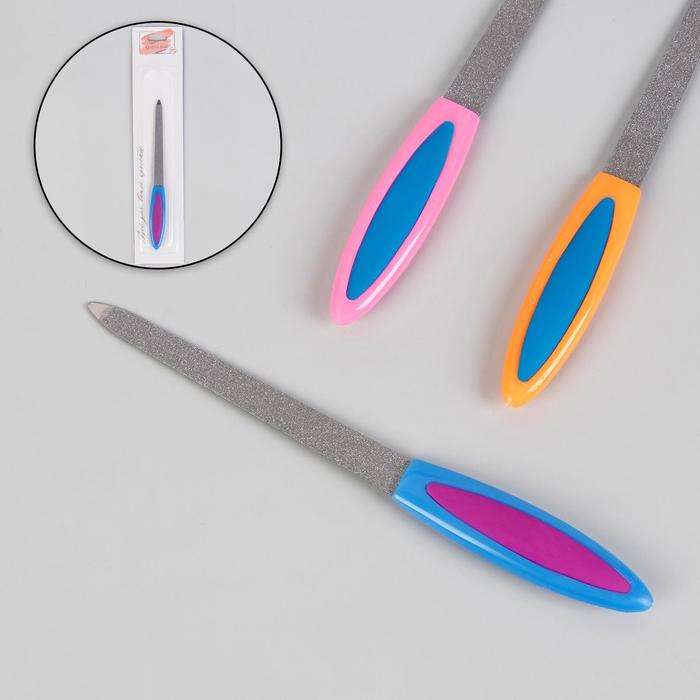 фото Пилка металлическая для ногтей, прорезиненная ручка, 15 см, на блистере, цвет микс queen fair
