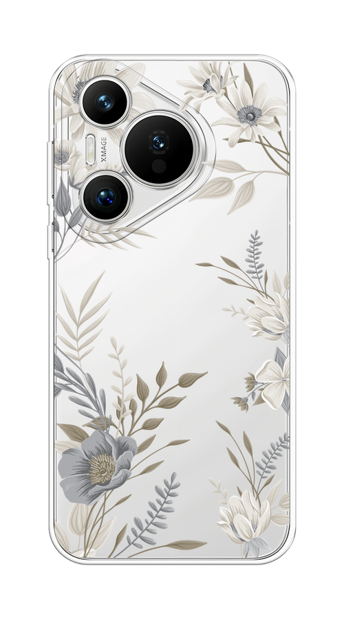 

Чехол на Huawei Pura 70 "Цветы сепия", Серый;прозрачный;зеленый;белый, 6124050-1