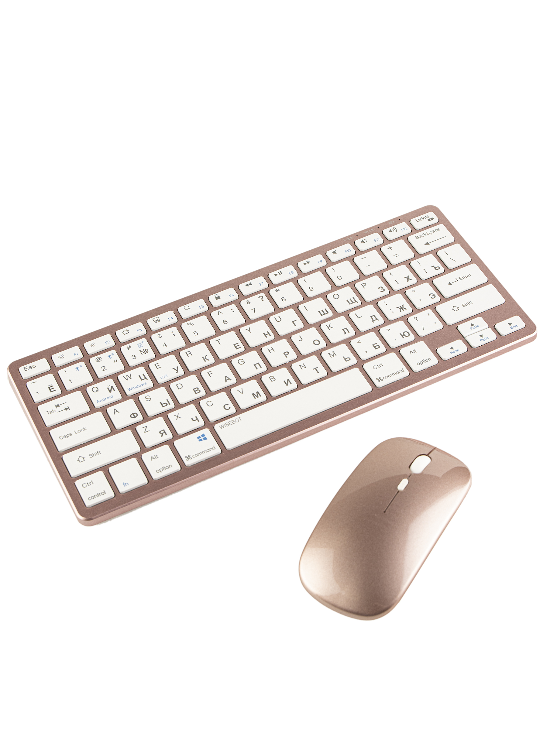 Комплект беспроводная клавиатура и мышь WISEBOT розовое золото (10622)
