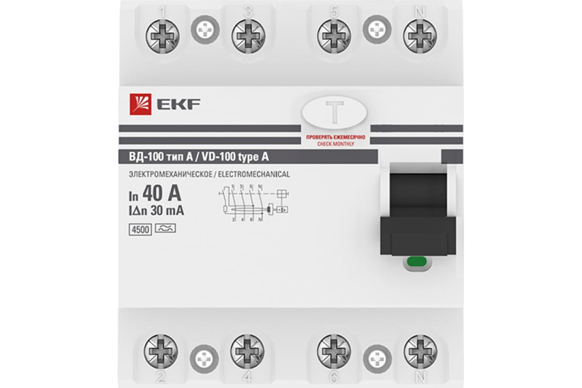 Устройство защитного отключения EKF ВД-100, 4P, 40А/ 30мА, PROxima, SQ elcb-4-40-30-em-a-p