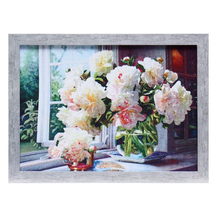 фото Гобеленовая картина "пионы на окне" 34*43 см, рама микс сюжет