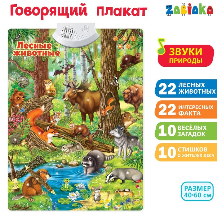 

Говорящий электронный плакат «Лесные животные», работает от батареек