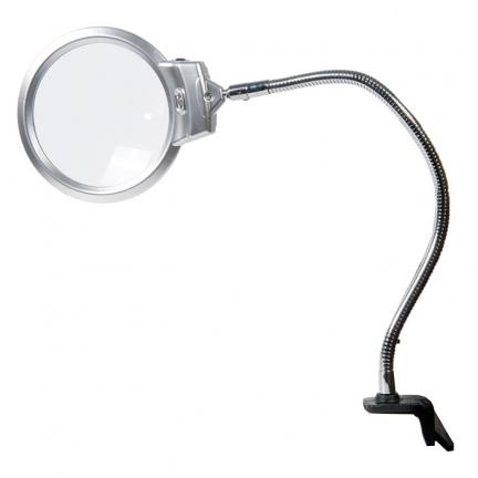 

лупа линза 130мм с гибким штативом на струбнице MG 15124C (2 LED d=130.00 мм2х/5.00х), Серебрянная