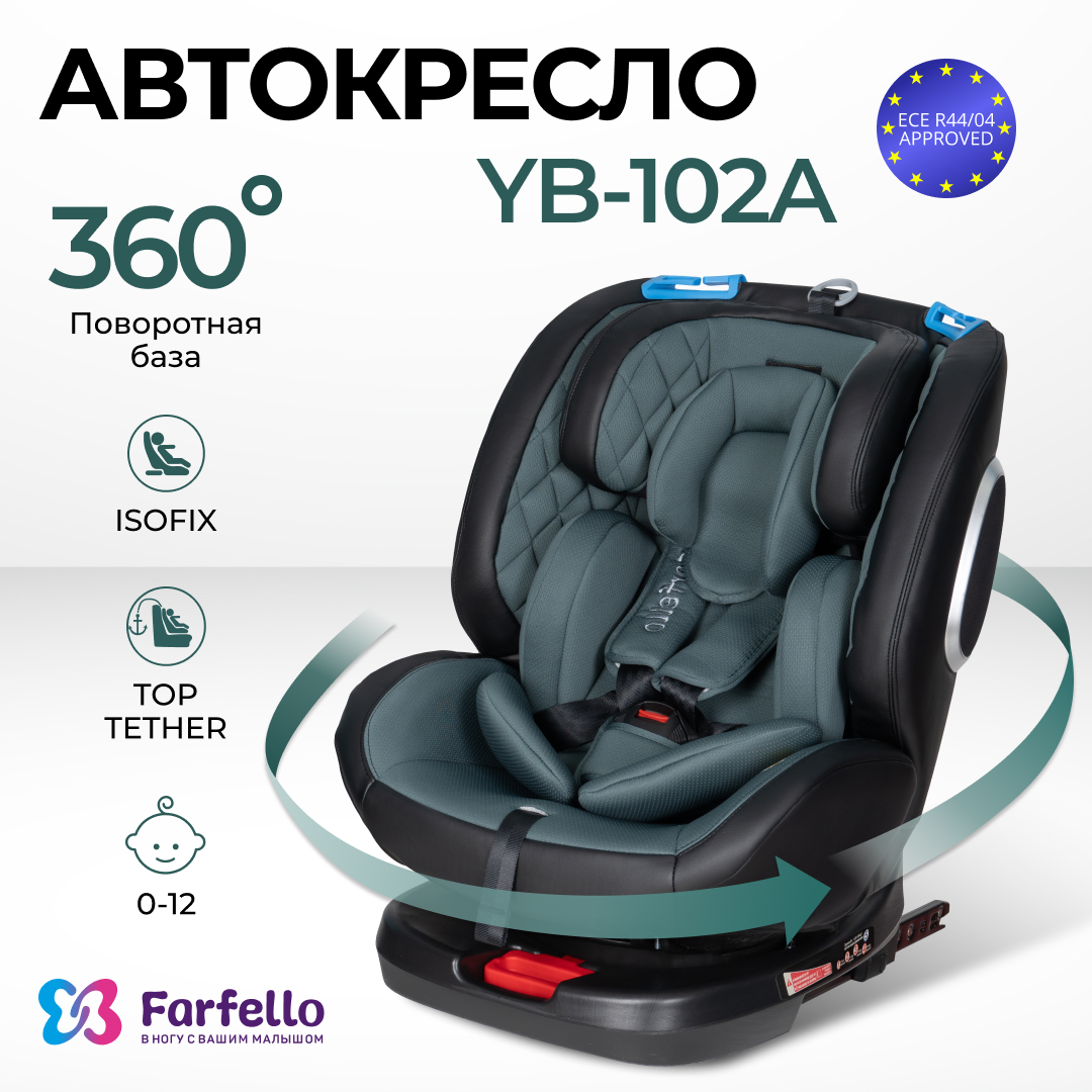 Автокресло детское Farfello ISOFIX YB102A экокожа, Зеленый автокресло детское farfello isofix yb102a экокожа синий