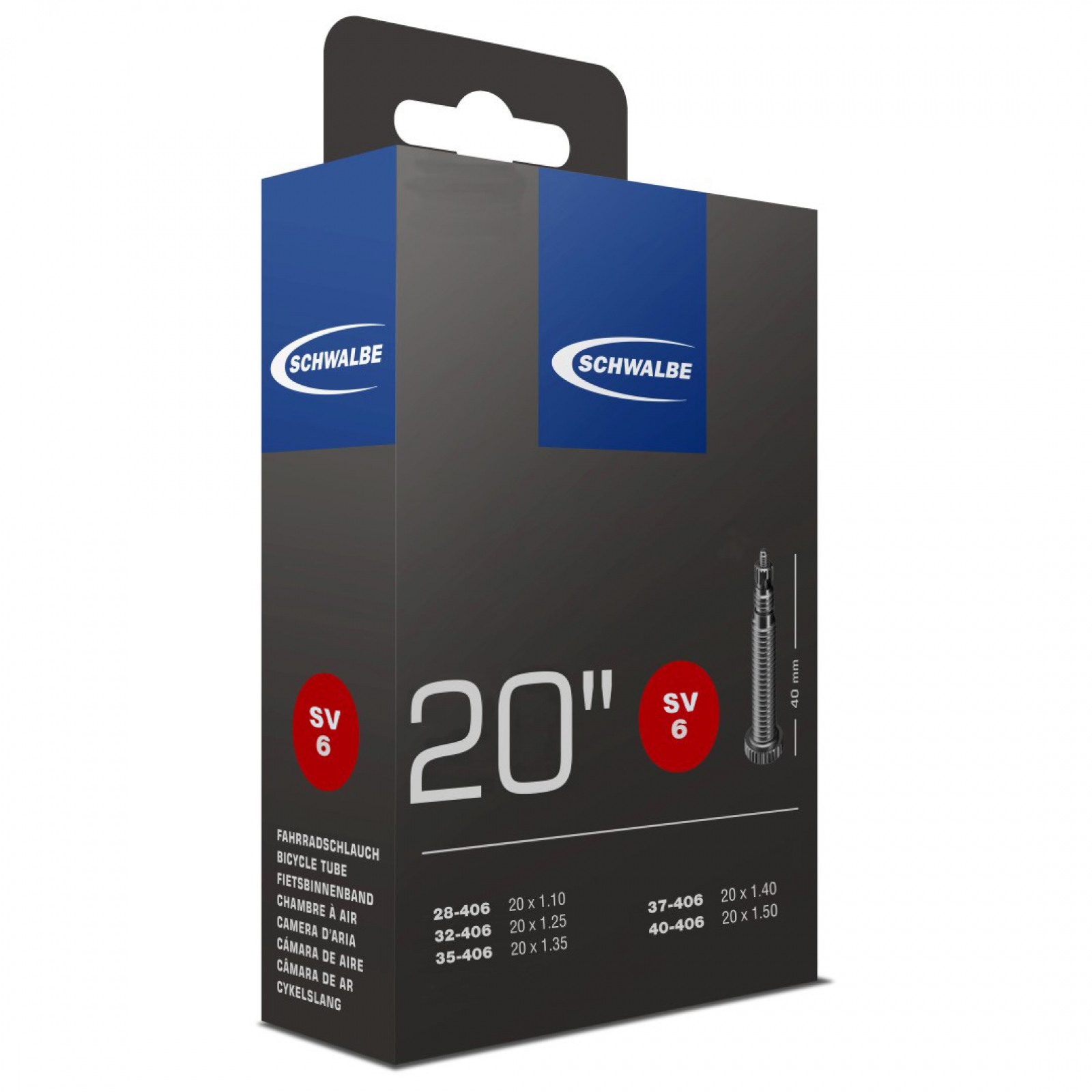 

Камера Schwalbe 20x1,10/1,50, SV6 40мм в коробочке, Черный, Камера Schwalbe 20x1,10/1,50, SV6 40мм в коробочке