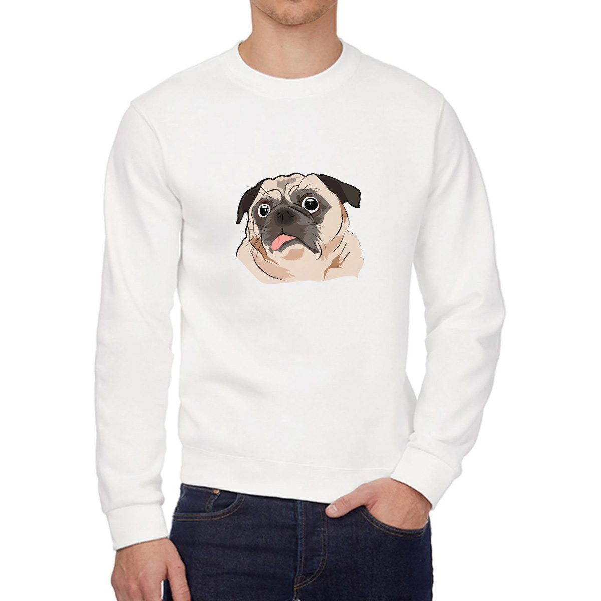 

Свитшот женский CoolPodarok Животные. Мопс белый 52 RU, W0501603