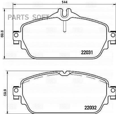 

Колодки тормозные MERCEDES W205 14- передние L 144мм. с датч. TRIALLI PF 4150