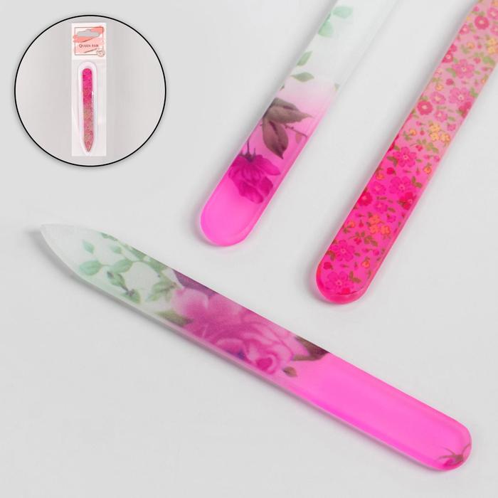 Пилка стеклянная для ногтей, 9 см, в чехле, рисунок МИКС pink up пилка для ногтей accessories стеклянная грит