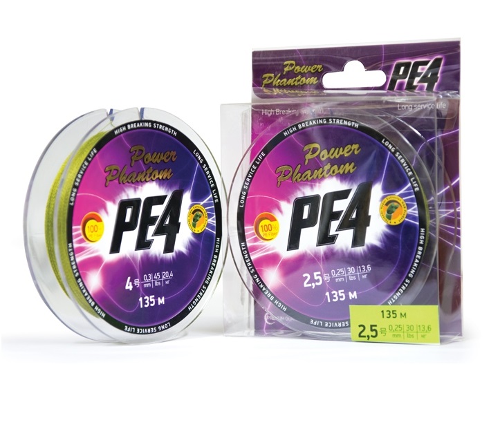 

Шнур Power Phantom PE4, 135м, зеленый #4, 0,3мм, 20,4кг, PE4