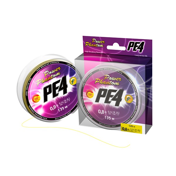 

Шнур Power Phantom PE4, 135м, флуоресцентный желтый #0,8, 0,14мм, 6,8кг, PPPE4Y13508