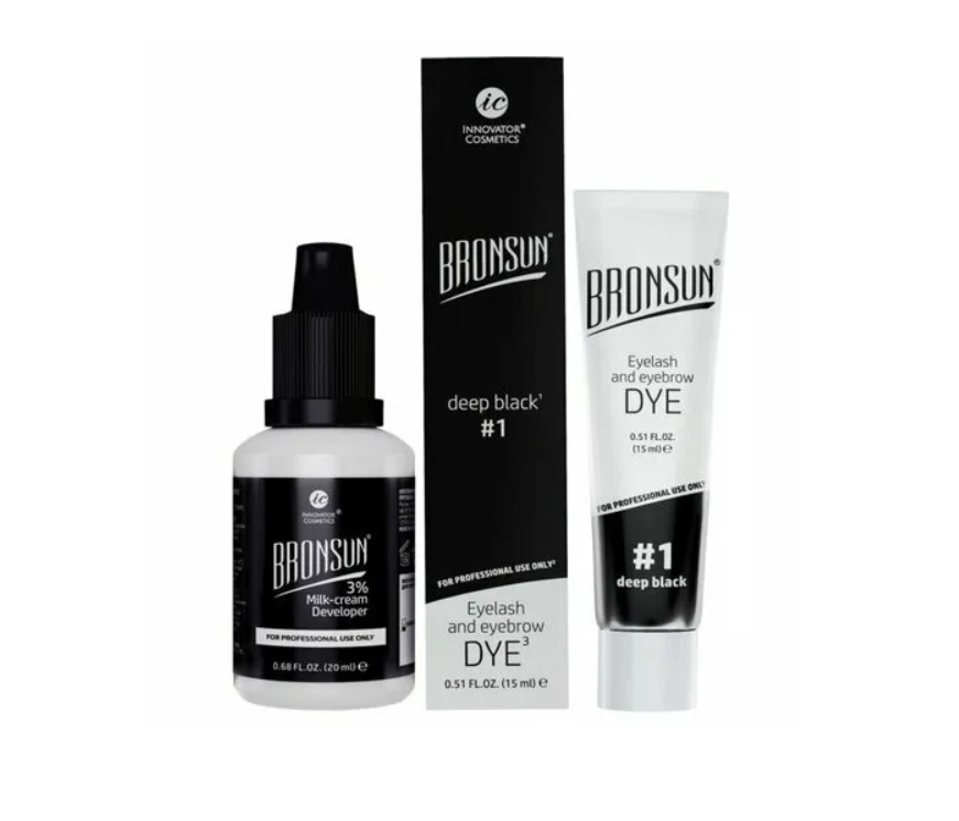 Набор Bronsun крем-краска для бровей черный #1 и оксидант-молочко 3% 20 мл