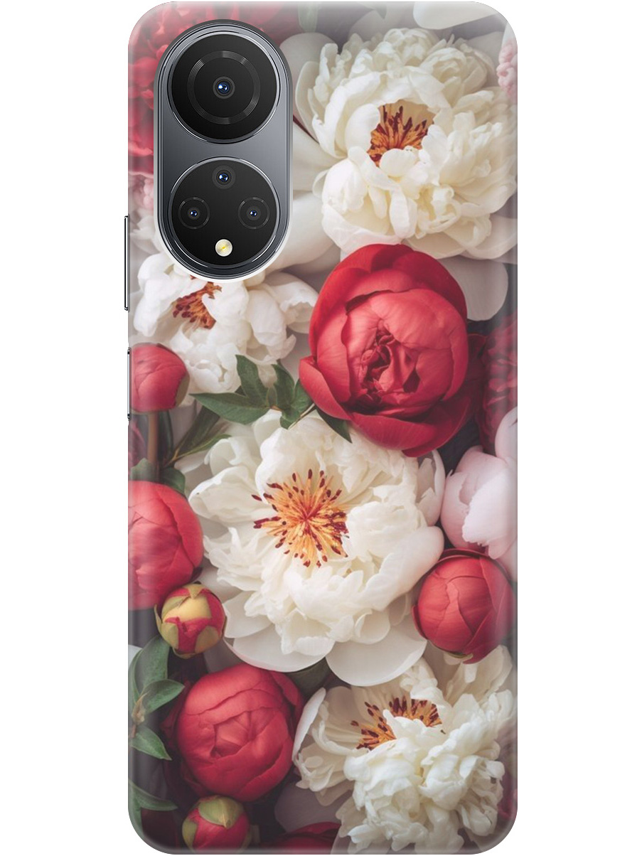 

Силиконовый чехол на Honor X7 с рисунком "Красно-белые пионы", Белый;красный, 20000402