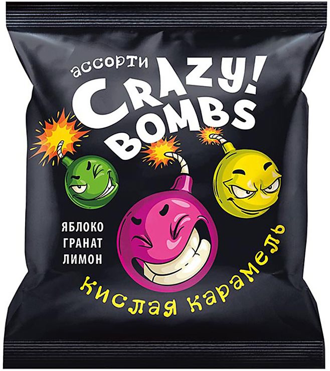 

Карамель Глобус Crazy bombs! кислая яблоко-лимон-гранат 90 г
