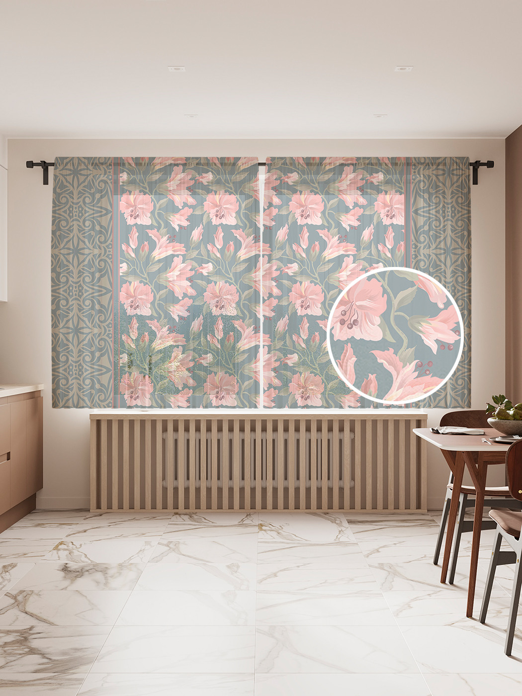 

Фототюль JoyArty "Розовые цветы", 145x180 см (2 полотна со шторной лентой + 50 крючков), Розовые цветы