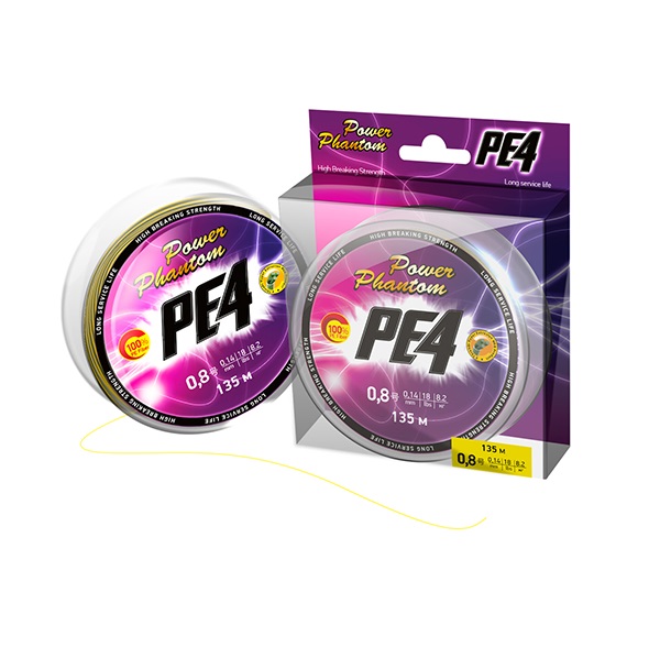 

Шнур Power Phantom PE4, 135м, флуоресцентный желтый #1,5, 0,2мм, 9,9кг, PE4