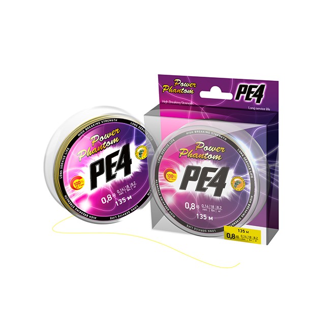 

Шнур Power Phantom PE4, 135м, флуоресцентный желтый #2, 0,22мм, 11,8кг, PPPE4Y13520