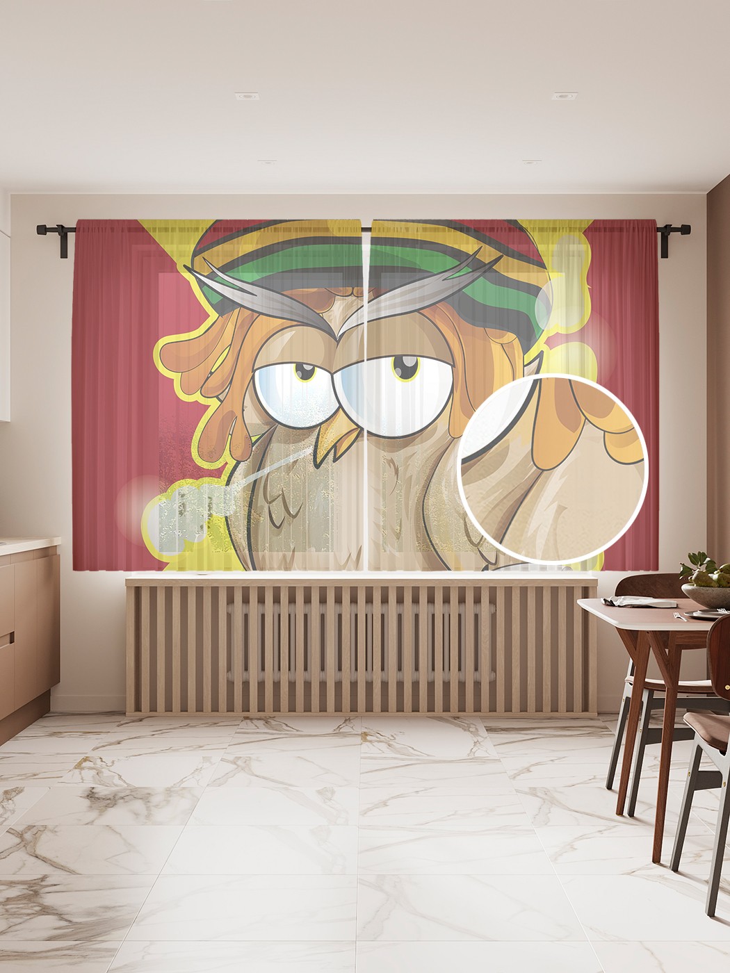 

Фототюль JoyArty "Птица-растаман", 145x180 см (2 полотна со шторной лентой + 50 крючков), Птица-растаман