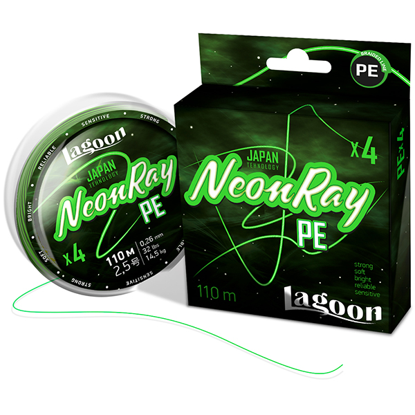 фото Шнур lagoon neonray 110m, #2,5 fluo-green 0,26мм 14,5кг