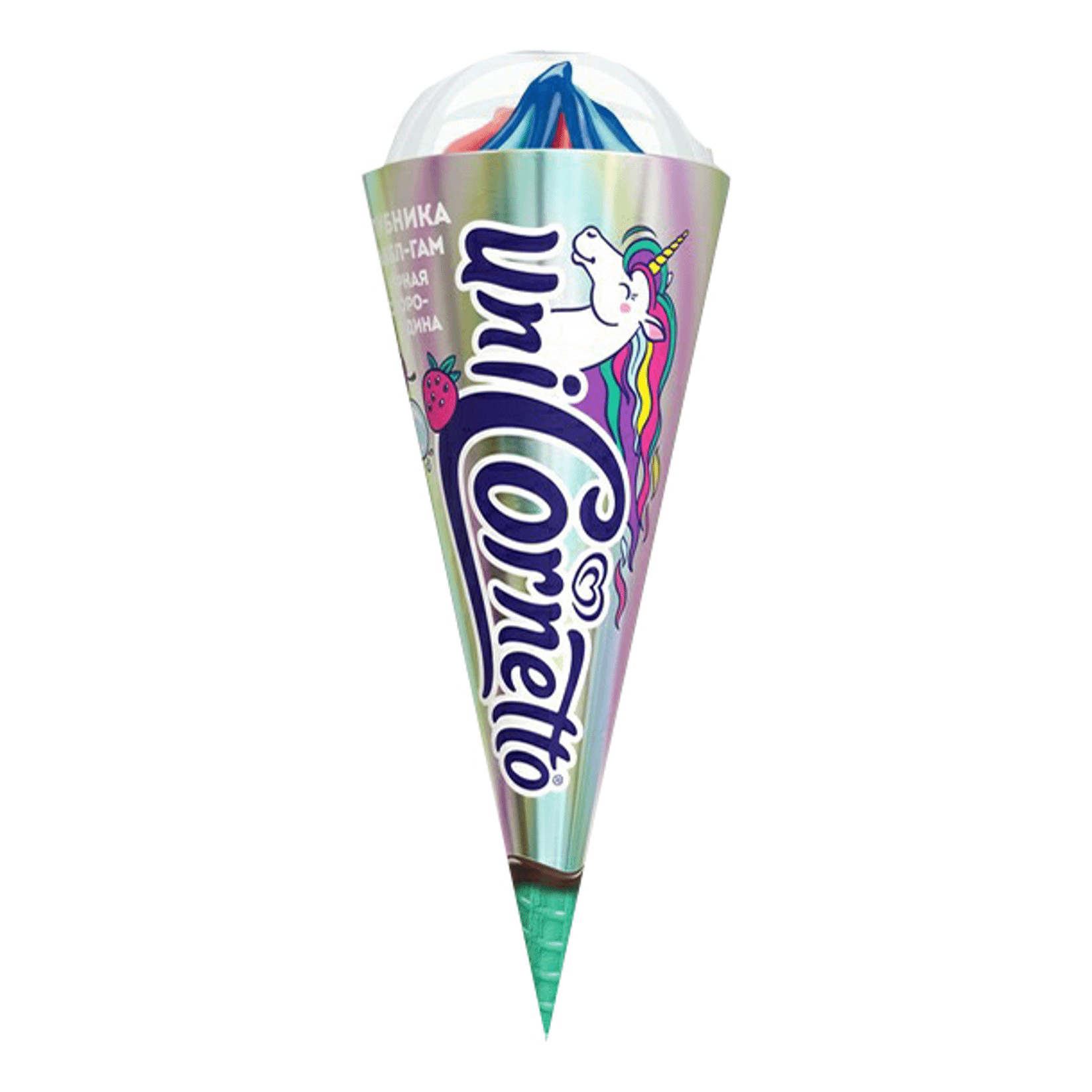 Мороженое пломбир Cornetto Единорог клубника-бабл гам-черная смородина БЗМЖ 73 г