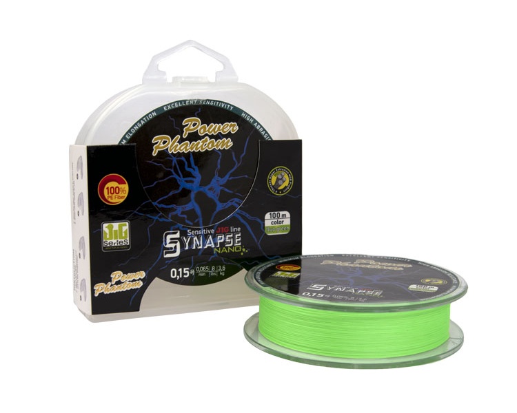 Шнур Power Phantom Synapse NANO PE 100m, флуоресцентный зеленый #0,4 (5,1кг), 0,1mm