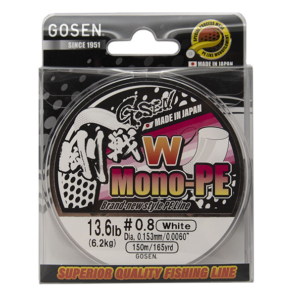 

Шнур Gosen W Mono PE 150м White #0,4 (0,104мм) 2,6кг., WMO150W04