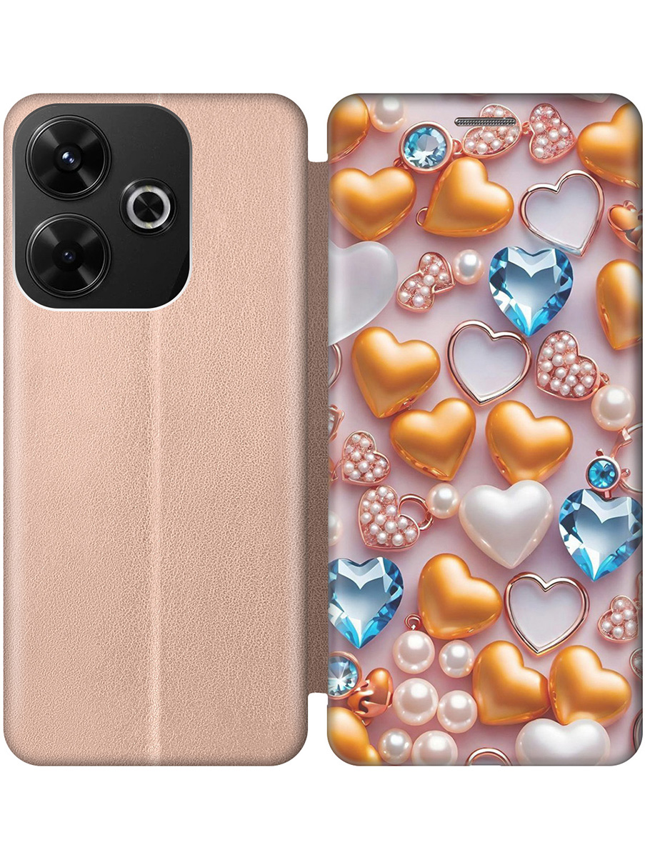 

Чехол-книжка на Xiaomi Redmi 13 / Redmi Note 13R / Poco M6 4g с принтом золотой 875442, Золотистый;белый;голубой, 783988691