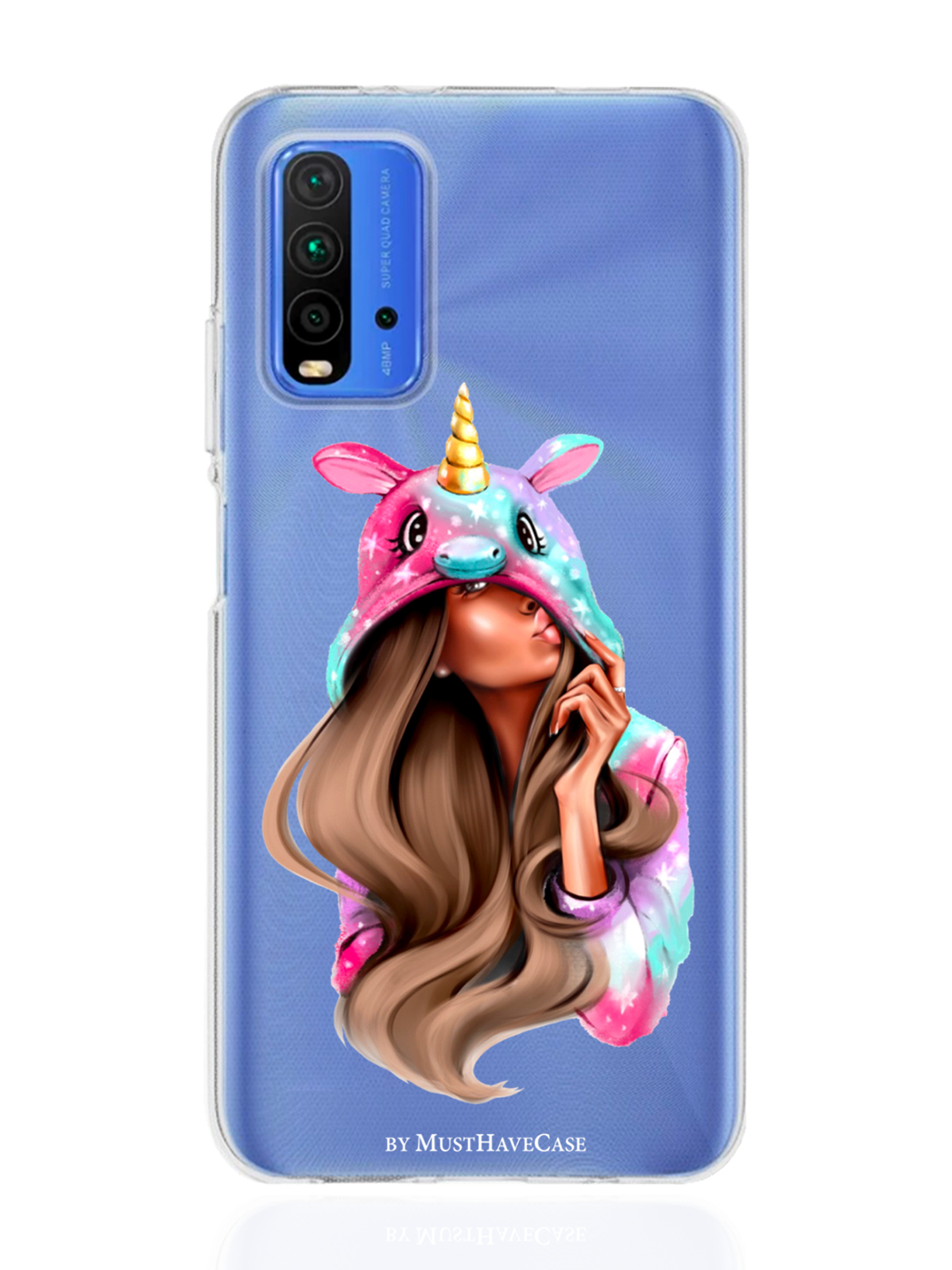 фото Чехол musthavecase для xiaomi redmi 9t unicorn girl/ единорог прозрачный