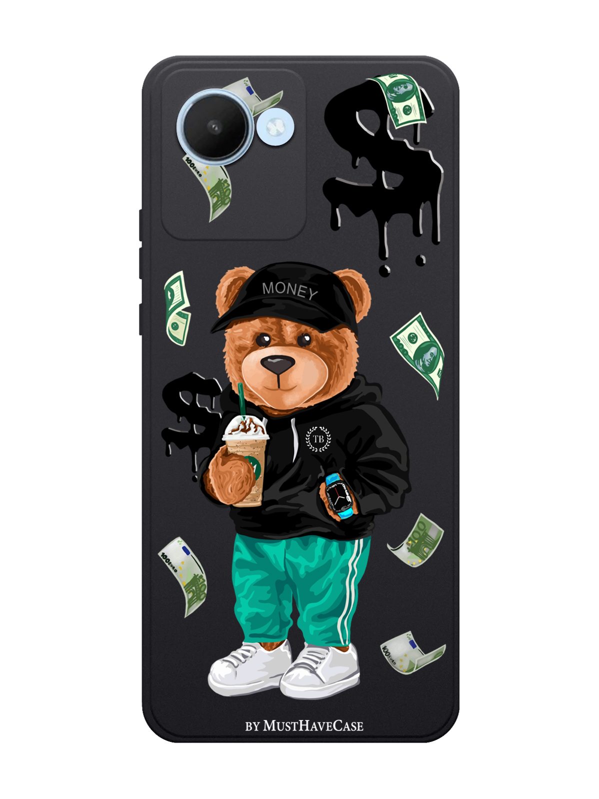 

Чехол MustHaveCase для realme C30 Tony Bear/ Мишка Тони черный, Черный;зеленый;коричневый