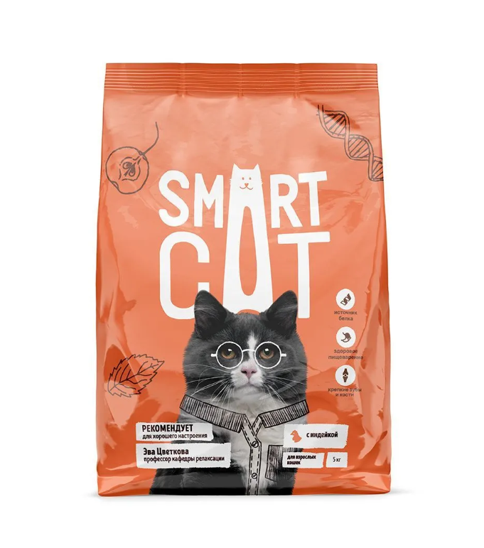 

Сухой корм для кошек Smart Cat взрослых, индейка, 5кг