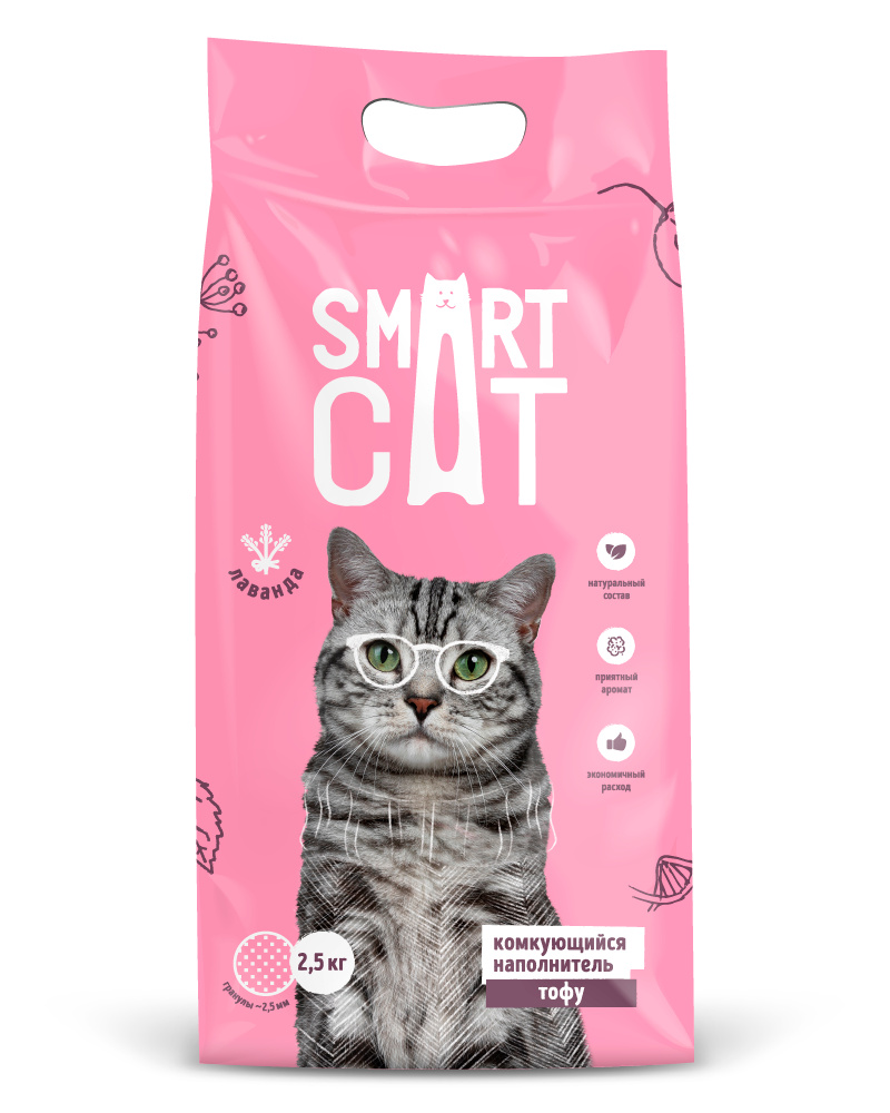 Комкующийся наполнитель Smart Cat кукурузный, лаванда, 2,5 кг