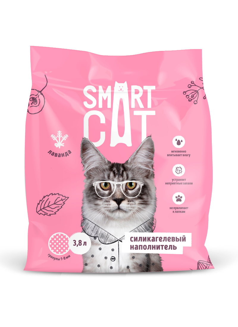 Впитывающий наполнитель Smart Cat силикагелевый, лаванда, 1,6 кг, 3,8 л
