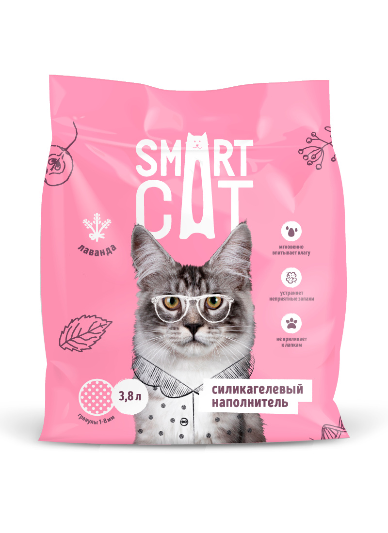 

Впитывающий наполнитель Smart Cat силикагелевый, лаванда, 1,6 кг, 3,8 л