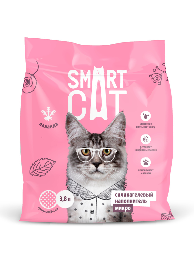 Микро-силикагелевый наполнитель Smart Cat с ароматом лаванды 1,6 кг 3,8 л