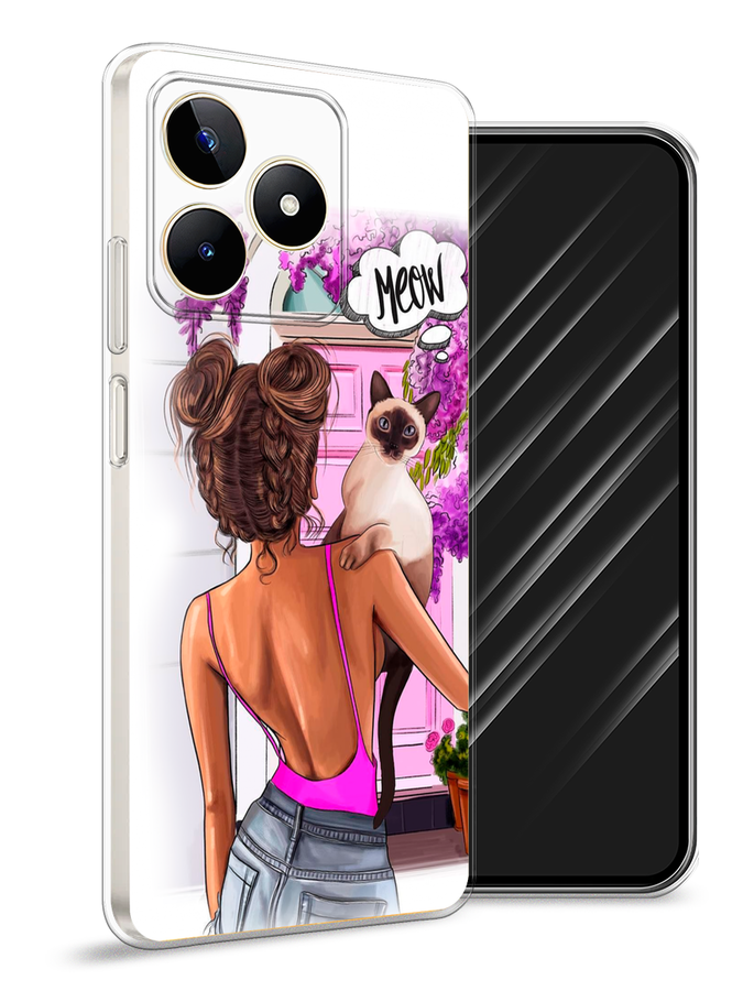

Чехол Awog на Realme C53/C51/Note 50 "Девушка с кошкой", Розовый;коричневый, 2516050-1