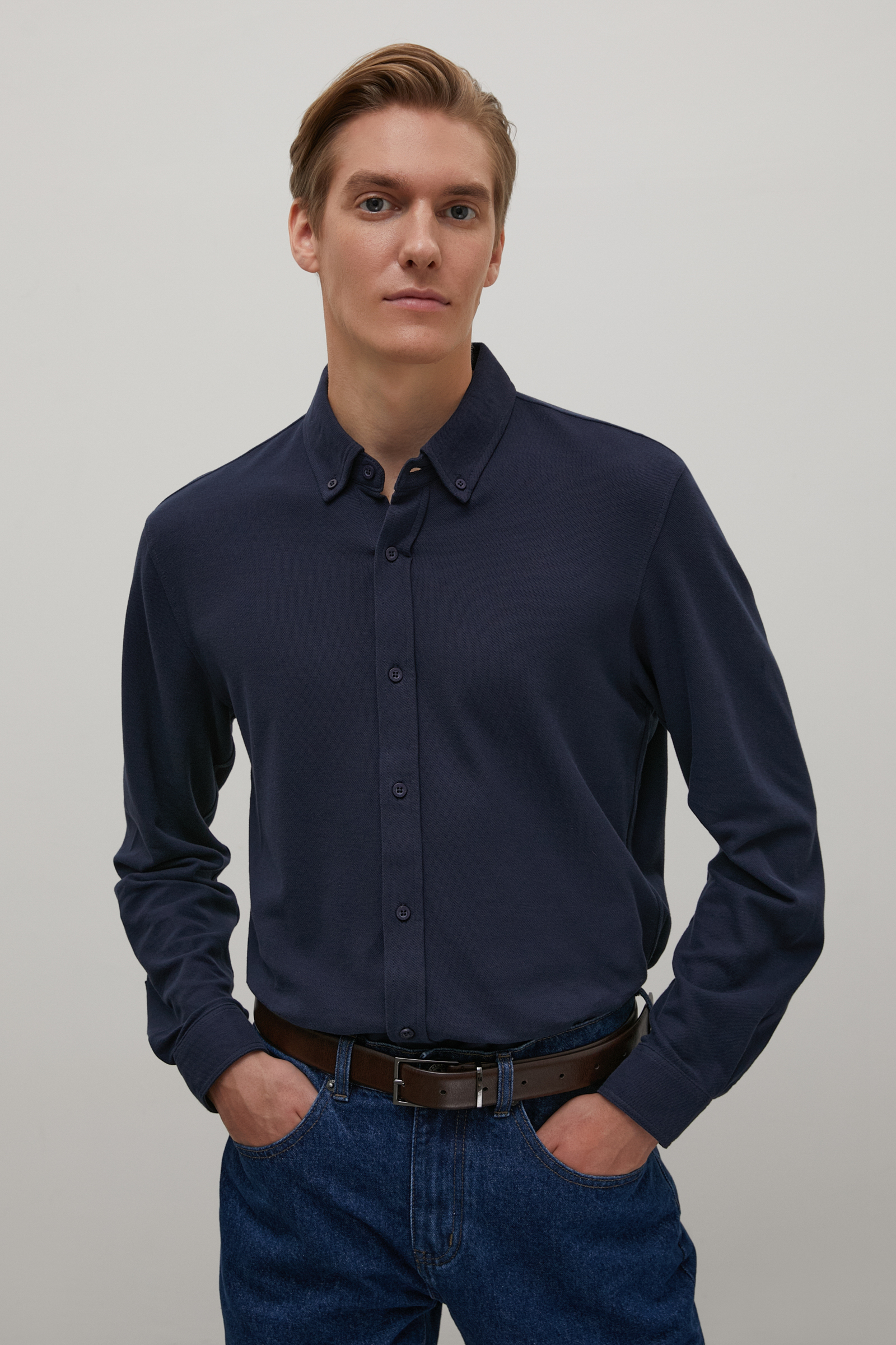 

Рубашка мужская Finn Flare FAC21014 синяя 2XL, FAC21014
