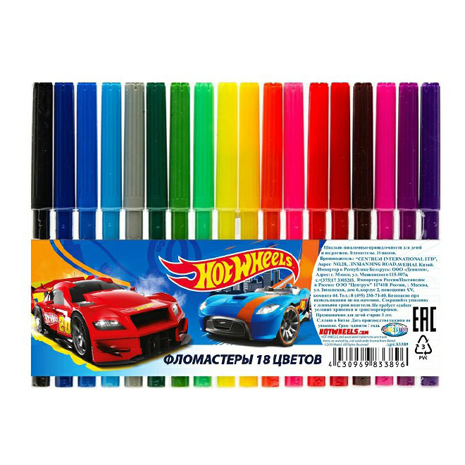 

Фломастеры Centrum Hot Wheels 18 шт, Разноцветный
