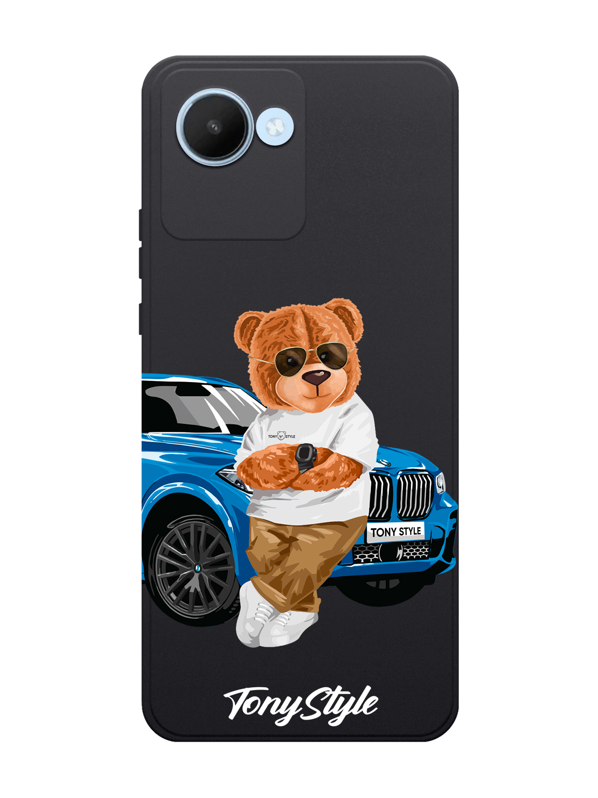 

Чехол Tony Style для realme C30 Tony Style с машиной черный, Голубой;коричневый;белый