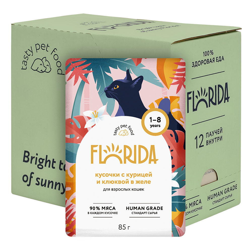 

Влажный корм для кошек FLORIDA курица с клюквой, для взрослых, 12шт по 85г