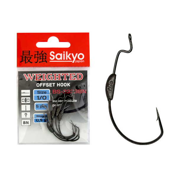 

Одинарные крючки Saikyo Curve Shank офсетные №3/0 BN, с колечком, с бородкой, с огрузкой, Черный, BS-2333BN3/0-5