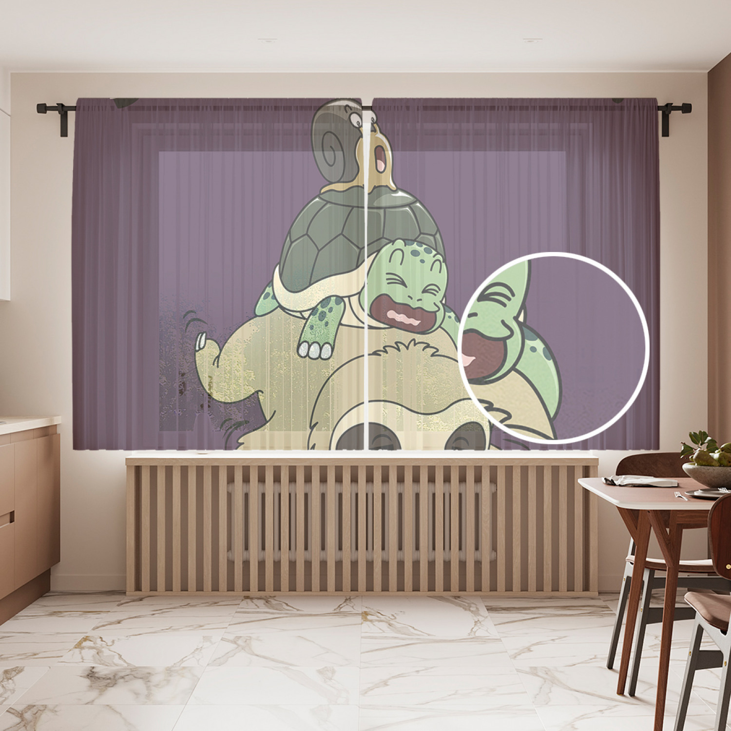 

Фототюль JoyArty "Черепаха и ленивец", 145x180см (2 полотна с лентой + 50 крючков), Черепаха и ленивец