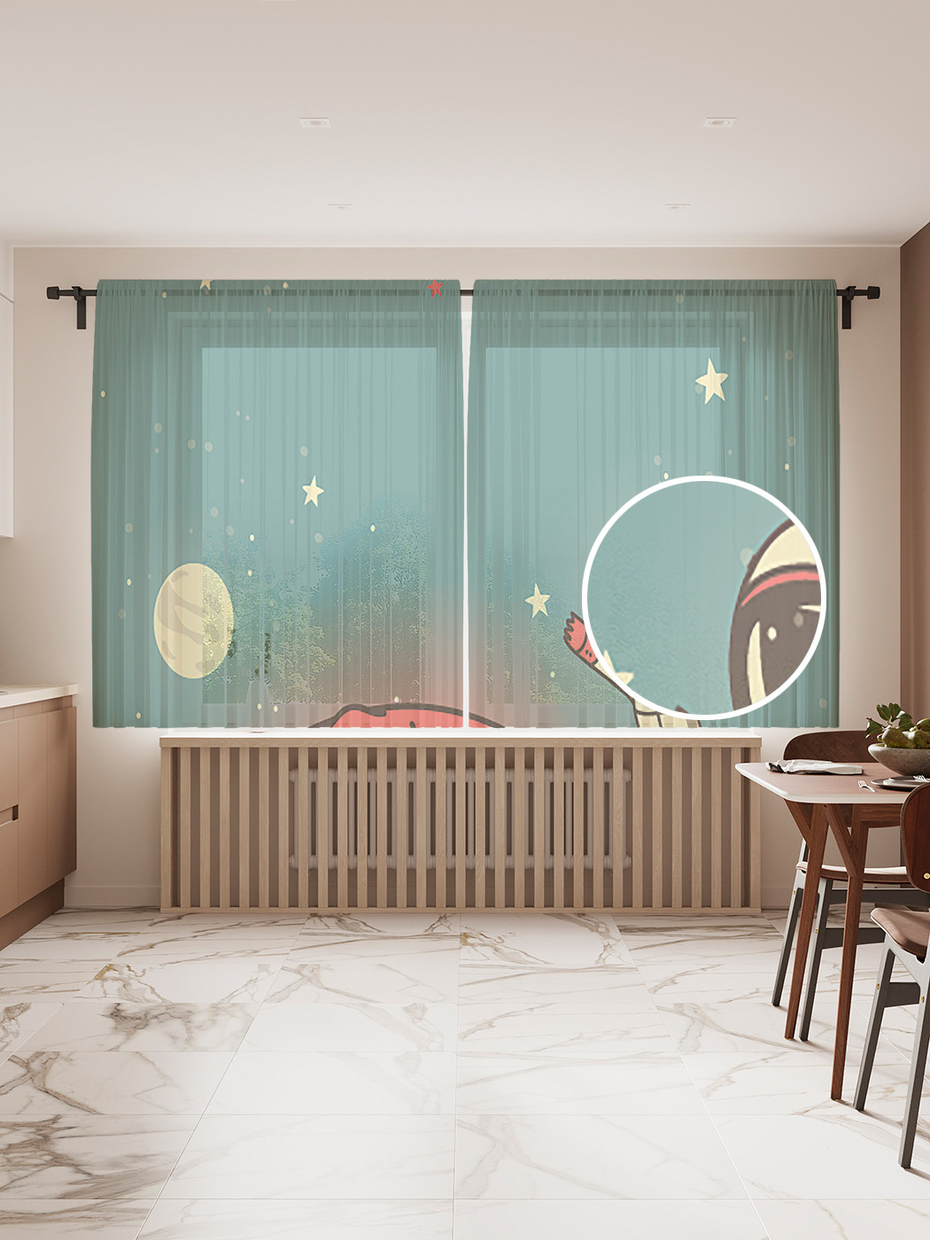 

Фототюль JoyArty "Путеществие в открытый космос" 145x180см, 2 полотна, лента, 50 крючков, Путеществие в открытый космос