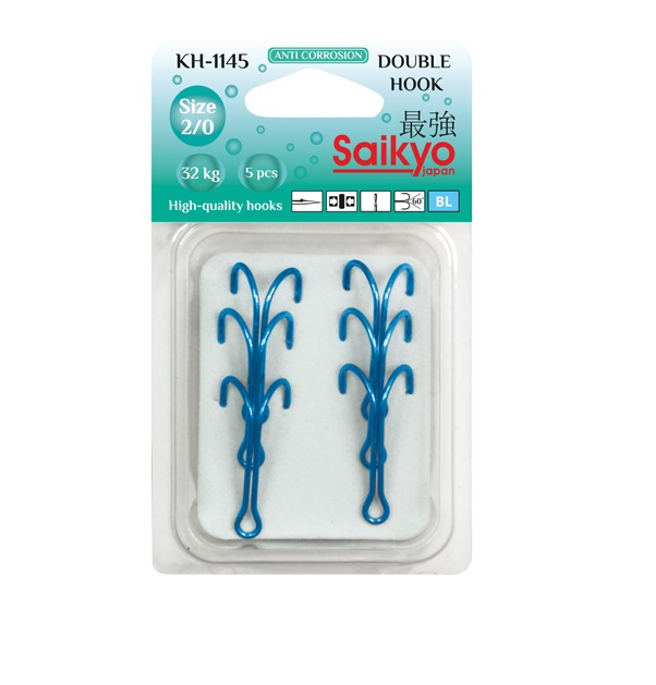 Крючки Saikyo двойн. KH-1145 №1/0 Blue (5шт)