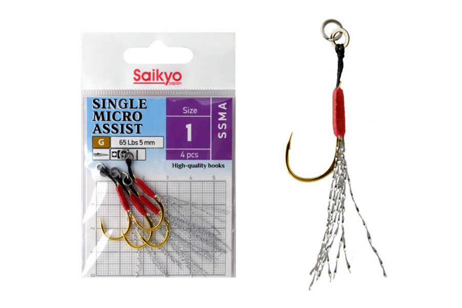 

Крючки Saikyo SINGLE MICRO ASSIST SSMA №4 (4 шт), Золотистый, SSMA-4-4