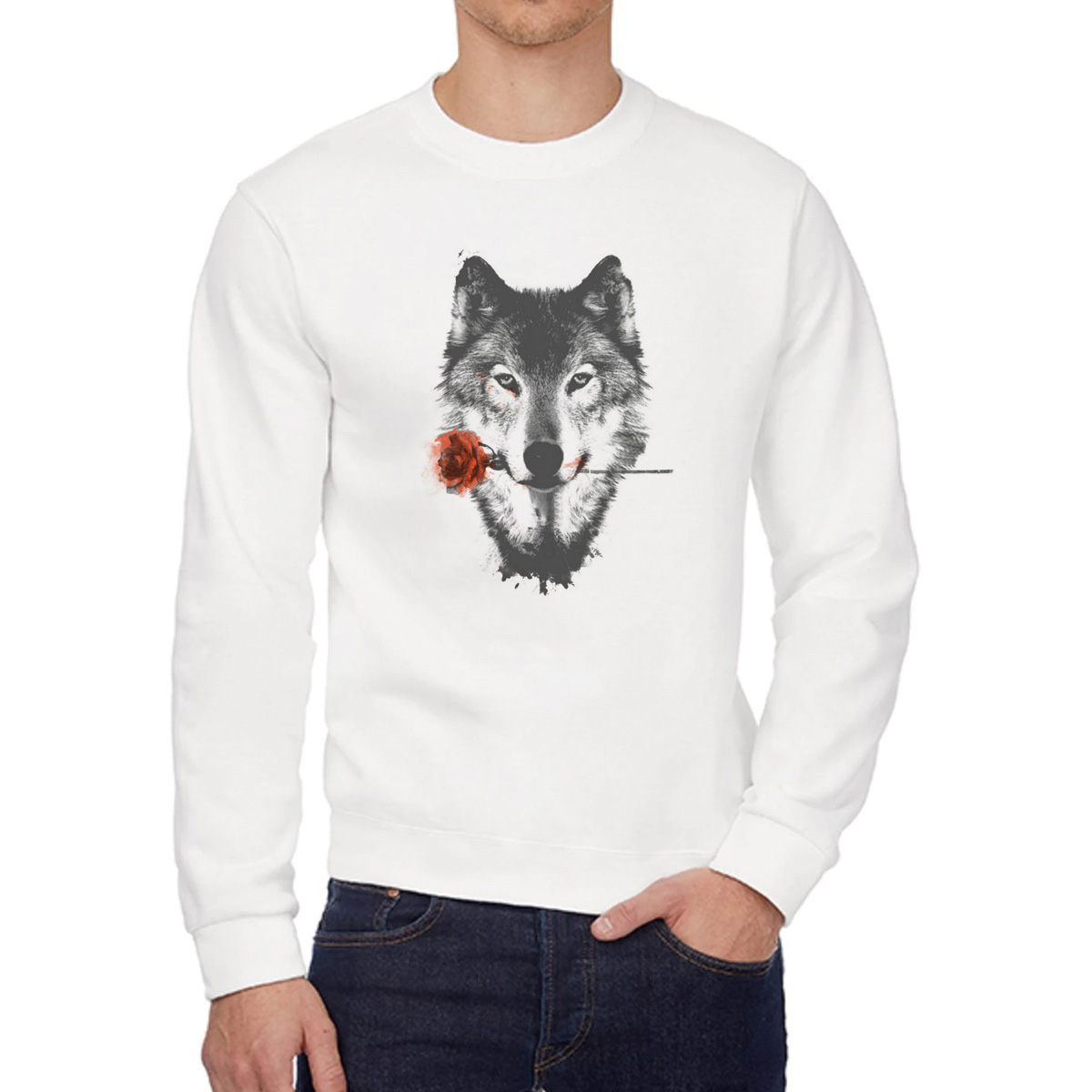 

Свитшот женский CoolPodarok Животные Волк с розой в зубах белый 54 RU, 4W015894